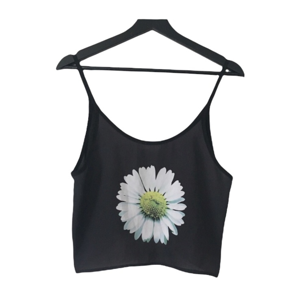 LA Hearts Black Flower Daisy Crop Top Small